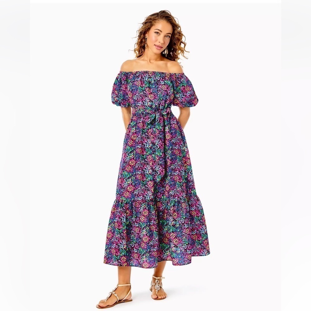 LILLY PULITZER Medium Tammie off the shoulder dress Multi Feeling Fintas… - Picture 4 of 16